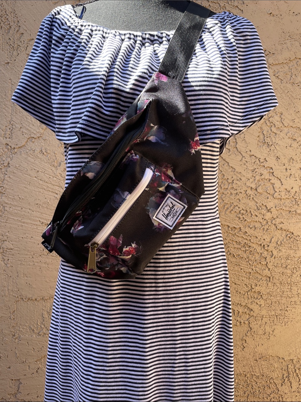 Herschel Supply Company Black Floral Crossbody, Fanny Pack or Hip Bag
